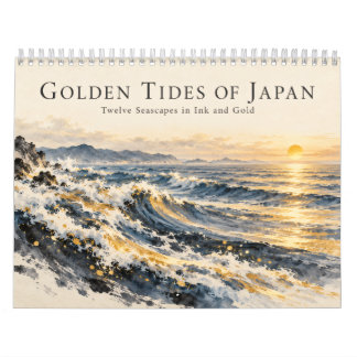 Japanese Ocean Waves in Ink and Gold Calendar