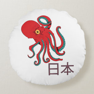 Japanese Octopus Pattern Round Cushion