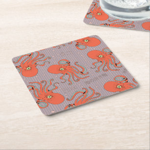 Japanese Octopus Pattern Square Paper Coaster