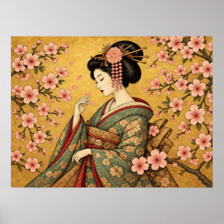 Japanese Oiran Cherry Blossom Poster