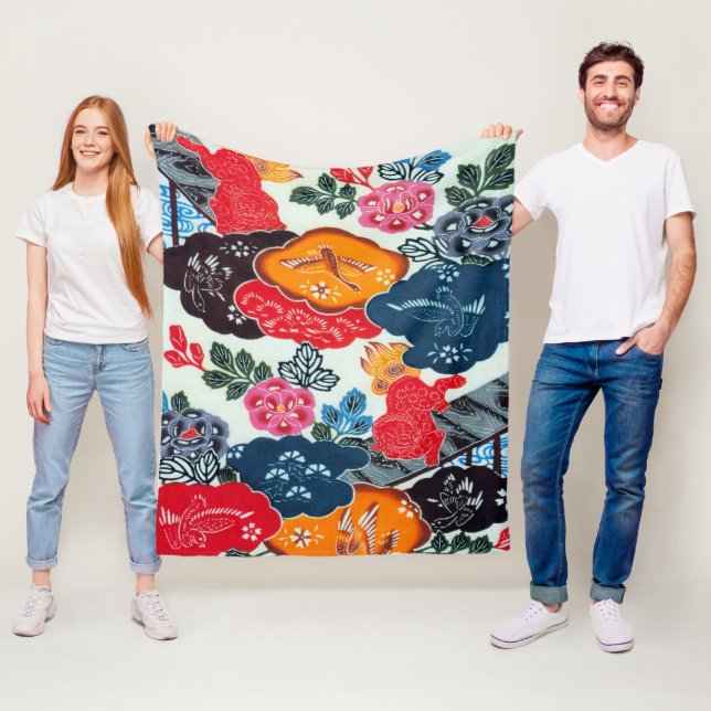 Japanese Okinawan Dye (Bingata) Fleece Blanket (In Situ)