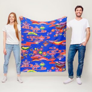 Japanese Okinawan Dye (Bingata) Fleece Blanket