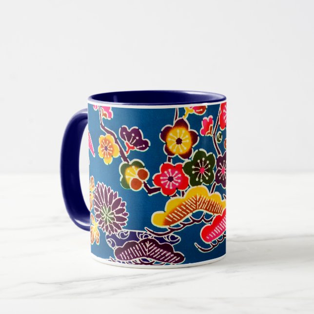 Japanese Okinawan Dye (Bingata) Mug (Front Left)