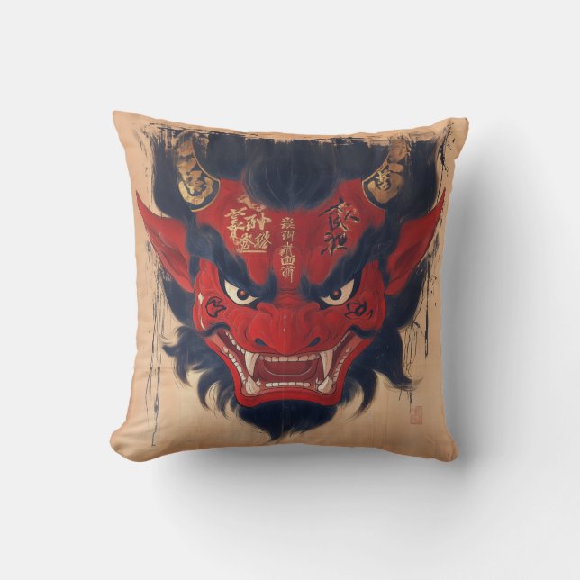 Japanese Oni Demon Throw Pillow (Front)
