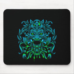 Japanese Oni Mask Blue Mouse Pad