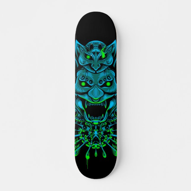 Japanese Oni Mask Blue Skateboard – Bold (Front)