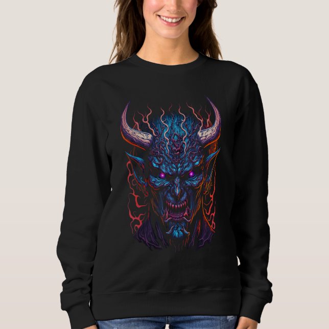 Japanese Oni Mask Demon Face Art Skull Devil Haraj Sweatshirt (Front)