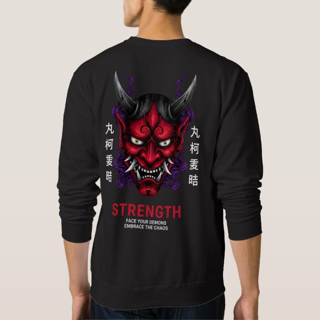 Japanese Oni Mask Motivational Strength Art Sweatshirt (Back)