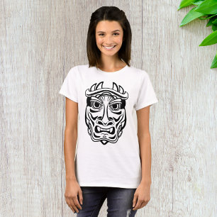 Japanese Oni Mask Tribal Demon Line Art T-Shirt