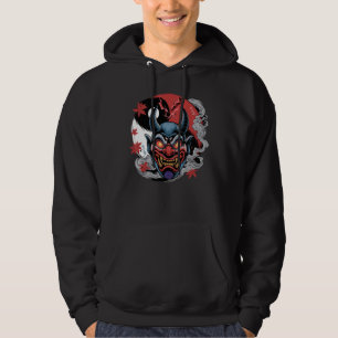Japanese Oni Mask with Yin-Yang and Maple Leaves Hoodie