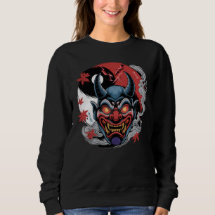 Japanese Oni Mask with Yin-Yang and Maple Leaves Sweatshirt