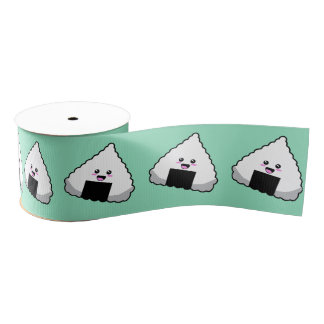 Japanese Onigiri Sushi Cute Kawaii Food Pattern Grosgrain Ribbon
