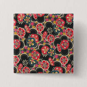 Japanese Origami Design Multi-Colour Flowers 15 Cm Square Badge