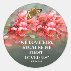 Japanese Ornamental Quince with Bible quotation   Classic Round Sticker