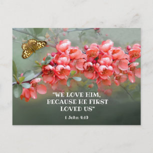 Japanese Ornamental Quince with Bible quotation Postcard