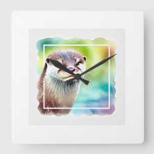 Japanese Otter in Tranquil Waters 040924AREF130 -  Square Wall Clock