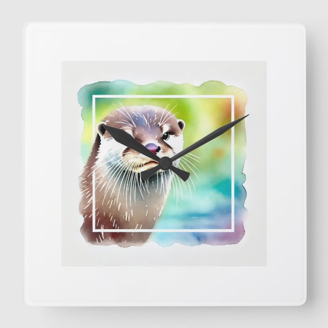 Japanese Otter in Tranquil Waters 040924AREF130 -  Square Wall Clock (Front)