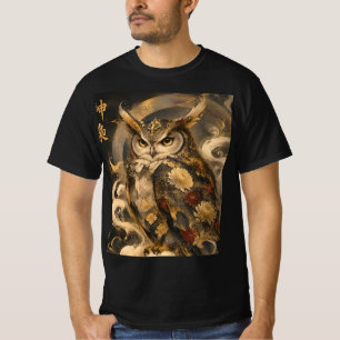 Japanese Owl Art Traditional Owl Guardian Design T-Shirt