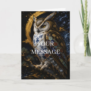Japanese Owl Kintsugi Gold Art Personalized Card
