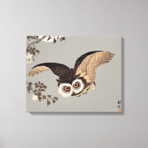 Japanese Owl Night Moon Woodcut Flying Night Canvas Print