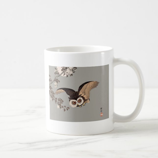 Japanese Owl Night Moon Woodcut Flying Night Coffee Mug (Right)