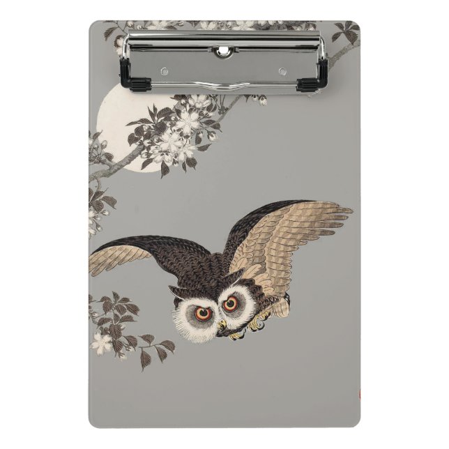 Japanese Owl Night Moon Woodcut Flying Night Mini Clipboard (Front)