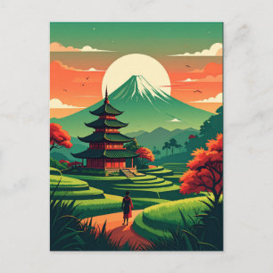 Japanese Pagoda and Mount Fuji Vintage Postcard