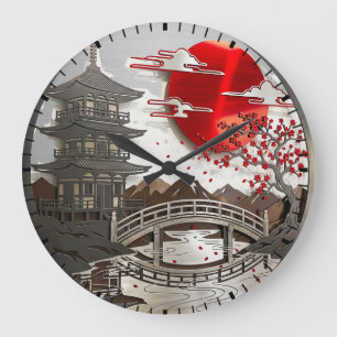 Japanese Pagoda Cherry Blossom Wall Clock