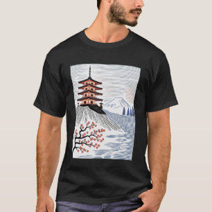 Japanese Pagoda Mount Fuji Cherry Blossom Landscap T-Shirt