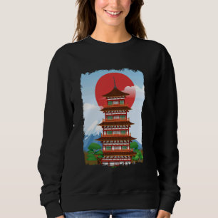 Japanese Pagoda Mt Fuji Japanese Art Souvenir Red Sweatshirt