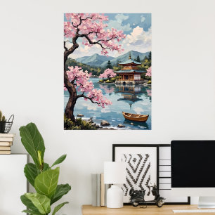 Japanese Pagoda on a Lake Poster