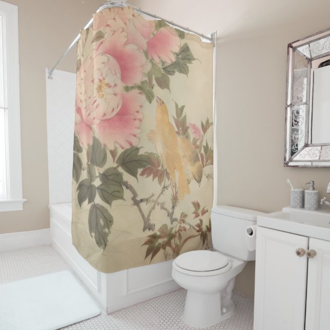 Japanese painting, beautiful flower-and-bird paint shower curtain (In Situ)