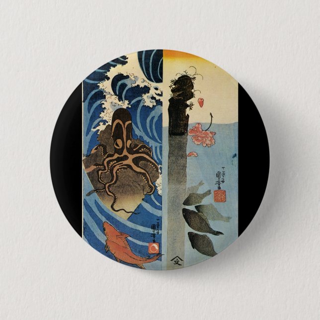 Japanese Painting c. 1800's 6 Cm Round Badge (Front)