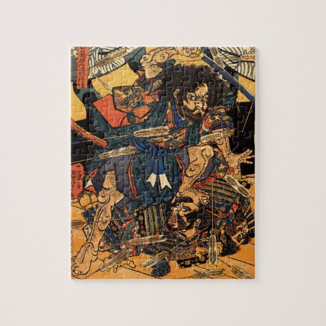 Japanese Painting of Samurai Fighting c.1800s Jigsaw Puzzle (Vertical)