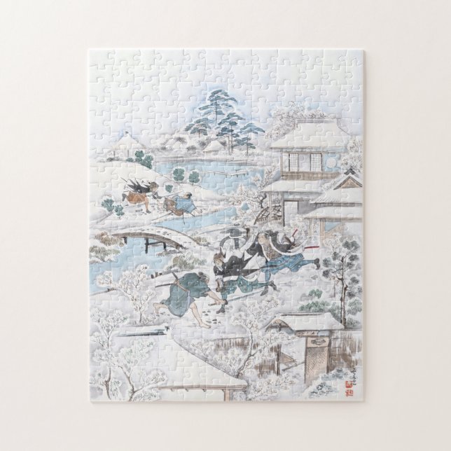 Japanese Painting of the 47 Ronin Fighting Samurai Jigsaw Puzzle (Vertical)
