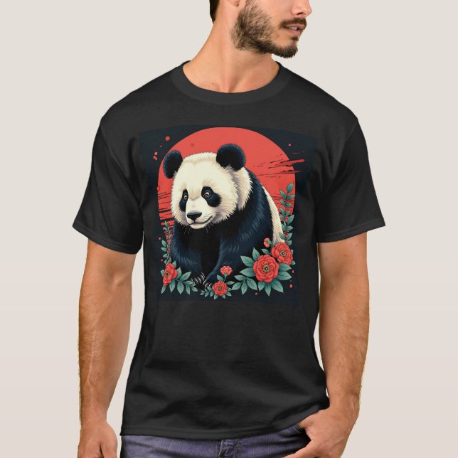 Japanese Panda Art Graphic T-Shirt (Front)