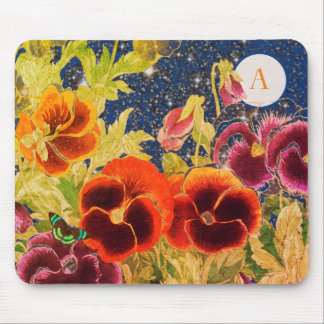 JAPANESE PANSIES WITH STARS DIY INITIAL MOUSE PAD