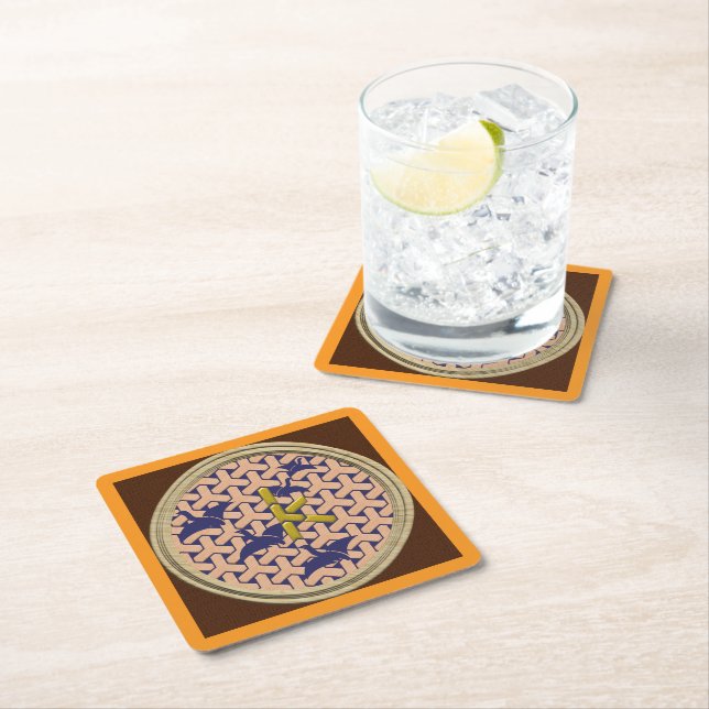Japanese Pattern Initial [K] Combined Hexagon and  Square Paper Coaster (Insitu)