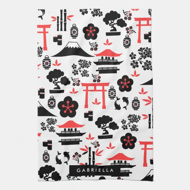 Japanese Pattern Tea Towel (Vertical)