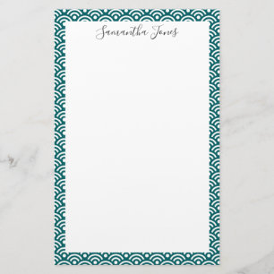Japanese Pattern Teal Personalised Stationery