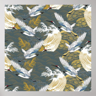 Japanese pattern. Traditional motif background wit Poster