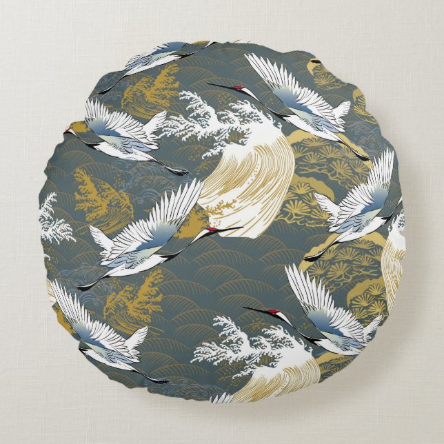 Japanese pattern. Traditional motif background wit Round Cushion (Front)