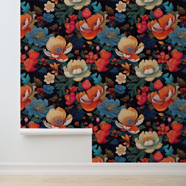 Japanese peonies on black wallpaper (Application)