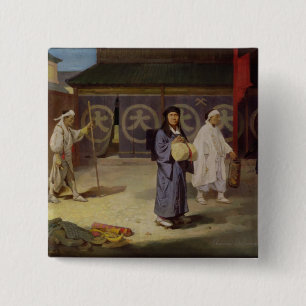 Japanese Pilgrim returning from Mount Fusi Yama 15 Cm Square Badge