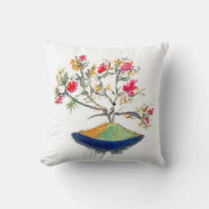 Japanese Pink Bonsai by Areilla & Lily Designs Cushion