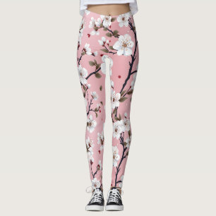 Japanese Pink Cherry Blossom Sakura Floral Spring Leggings