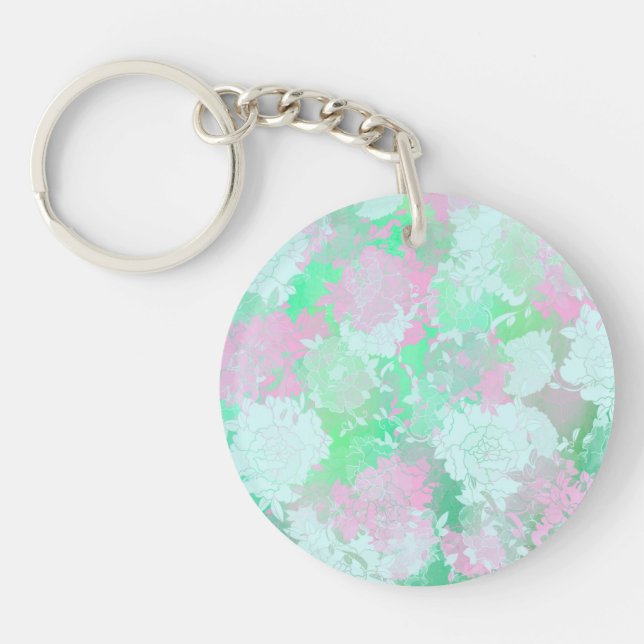 Japanese pink,flowers patterns key ring (Front)