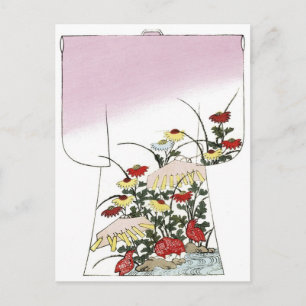 Japanese Pink Kimono Woodblock design Postcard