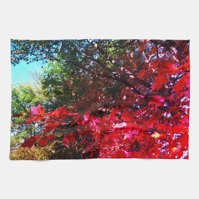 Japanese pink red Maple Autumn leaves Tea Towel (Horizontal)