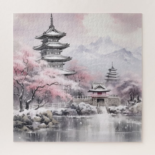 Japanese Pink Sakura Architecture  Jigsaw Puzzle (Vertical)